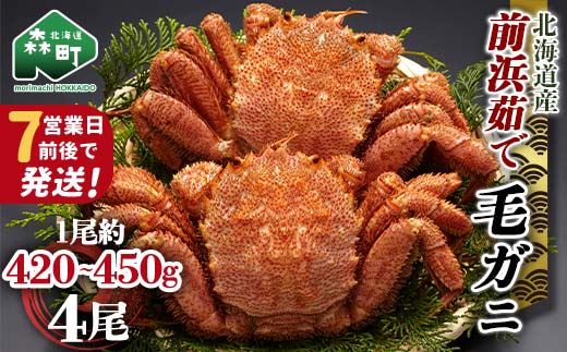 【7営業日前後で発送】北海道 毛ガニ 前浜茹で毛がに 約420g～450g 4尾 かに カニ 蟹 ガニ がに 森町 毛蟹 毛かに 毛がに 毛カニ 毛ガニ mr1-1040
