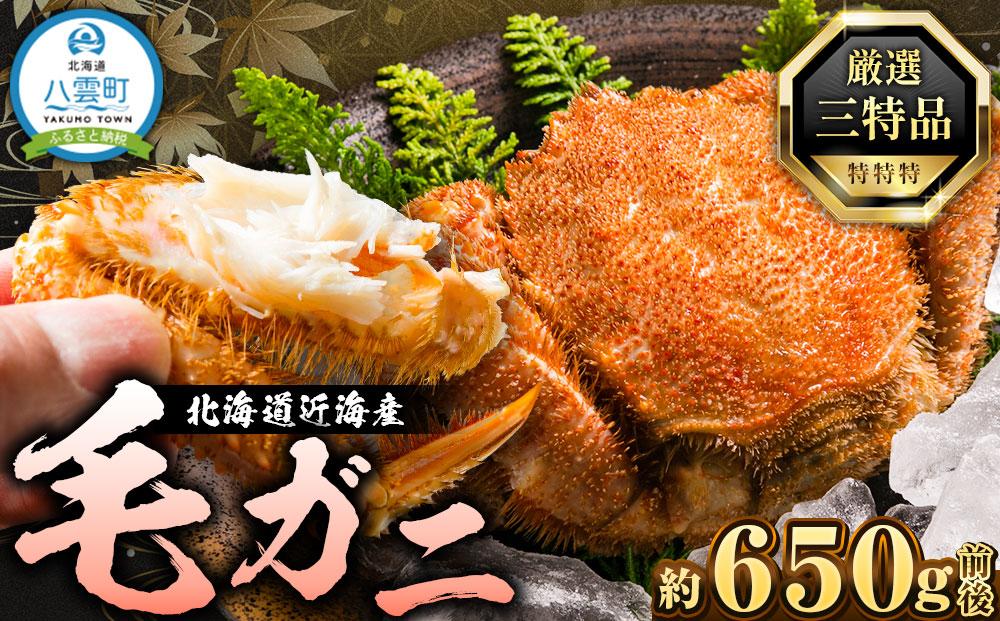 先行予約【厳選三特品】北海道産近海毛ガニ650g前後×1尾 2025年9月上旬発送開始予定【 毛がに 北海道 かに 蟹 かにみそ 小分け 毛蟹 八雲 海産物 魚介類 水産物応援 水産物支援   】