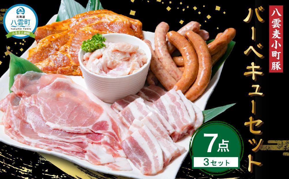【八雲ブランド】八雲麦小町豚 バーベキューセット7点詰め合わせ(3セット)（ロース・ソーセージ等） 【  ロース ソーセージ 肉 ブランド肉 肉加工品 豚 豚肉 バーベキュー BBQ 焼肉 焼き肉 食品 グルメ お取り寄せ お取り寄せグルメ  八雲町 北海道 】