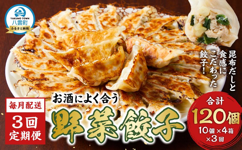 【食感と昆布だしにこだわり】 【3回定期便】お酒によく合う野菜餃子40個(10個×4箱)【 餃子 加工品 冷凍 おつまみ つまみ 定期便 食品 グルメ お取り寄せ お取り寄せグルメ 八雲町 北海道 】