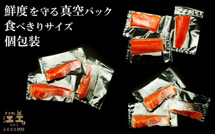北海道産 サーモンの三種セット ルイベ〈冷凍刺身〉お刺身用ブロック・切り身［塩］・切り身［無塩］ 各3個 計9個　日本海 かもめ島海面養殖　純国産 ブランドサーモン『江さしっ子 繁虎』　とろける脂　活締め　浜のかあさん手作り　冷凍　小分け　個包装　トラウトサーモン　刺身　サーモンステーキ　カルパッチョ　焼き魚　ムニエル　ソテー　フライ　海鮮　鮭　塩鮭　さけ　シャケ　しゃけ　さーもん　保存料不使用