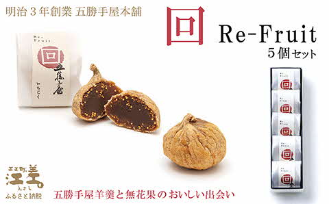 五勝手屋本舗『回/Re-Fruit』（5個）　金時豆のようかん　ドライいちじく　保存料不使用　五勝手屋羊羹の老舗　和菓子　銘菓　名物　贈答用　ギフト