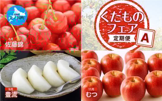 【2026年発送】北海道上ノ国町 さとう果樹園のくだものフェアＡ【6月･9月･11月定期便】
