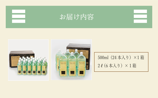 ＜Gaivota 1箱(500ml×24本/箱)+1箱(2L×6本/箱)＞北のハイグレード食品 天然シリカ水 ミネラルウォーター 軟水