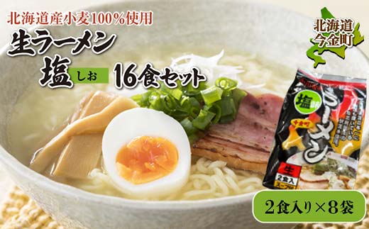 【北海道産小麦100%使用】生ラーメン塩 16食セット（8袋） F21W-387