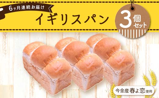 【6ヶ月連続お届け】今金産春よ恋使用！イギリスパン3個セット F21W-473