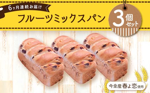 【6ヶ月連続お届け】今金産春よ恋使用！フルーツミックスパン3個セット F21W-476
