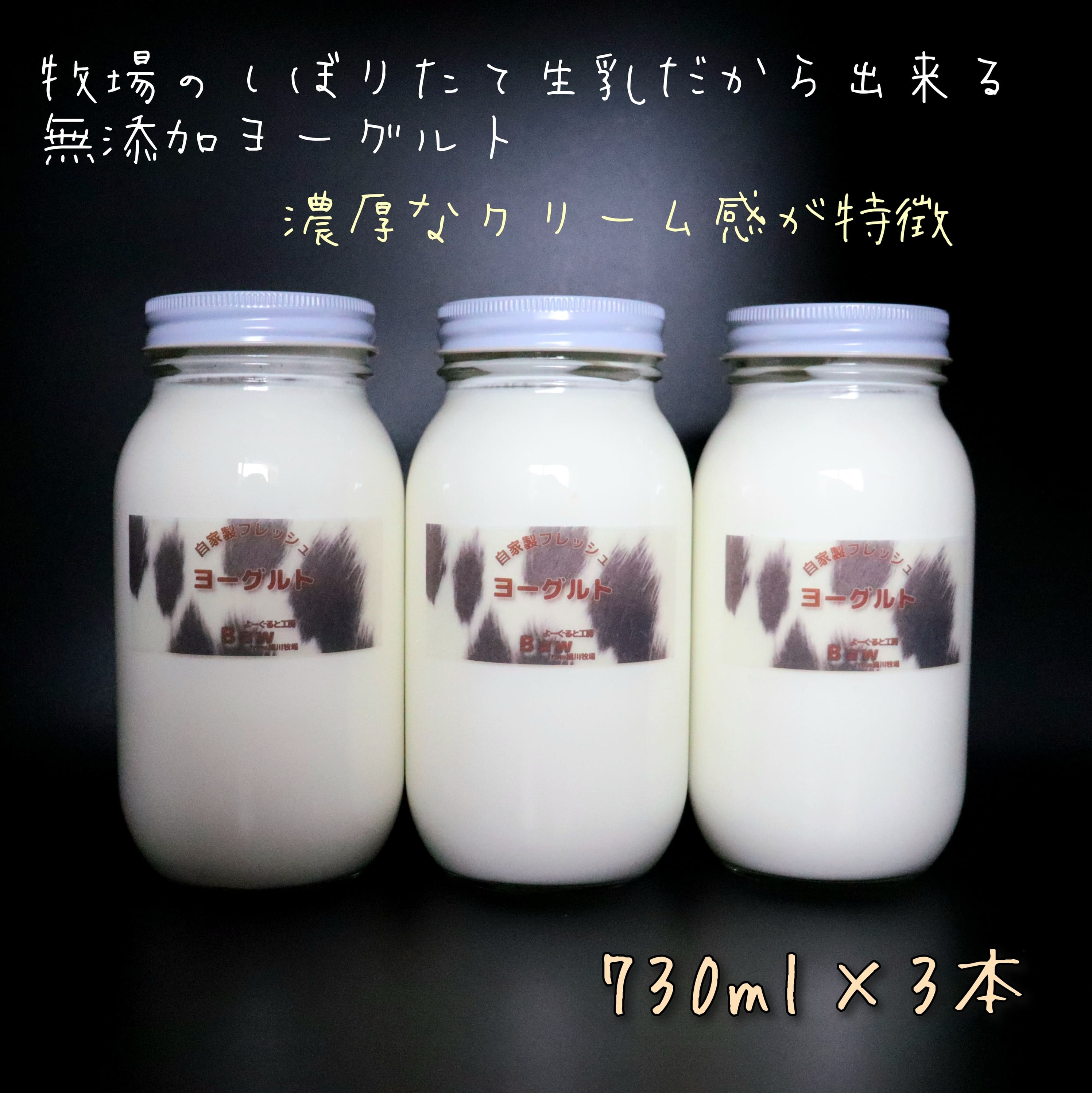 【北海道産搾りたて生乳100%使用】よーぐると工房Bawのプレミアムヨーグルト 加糖 730ml×3本 無添加 デザート スイーツ ミルク 牛乳 産地直送 せたな町 ふるさと納税