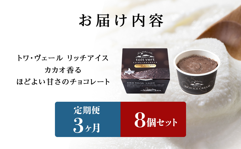 【定期便3ヶ月】リッチアイスクリーム カカオ香るほどよい甘さのチョコレート 8個セット（100ml）
