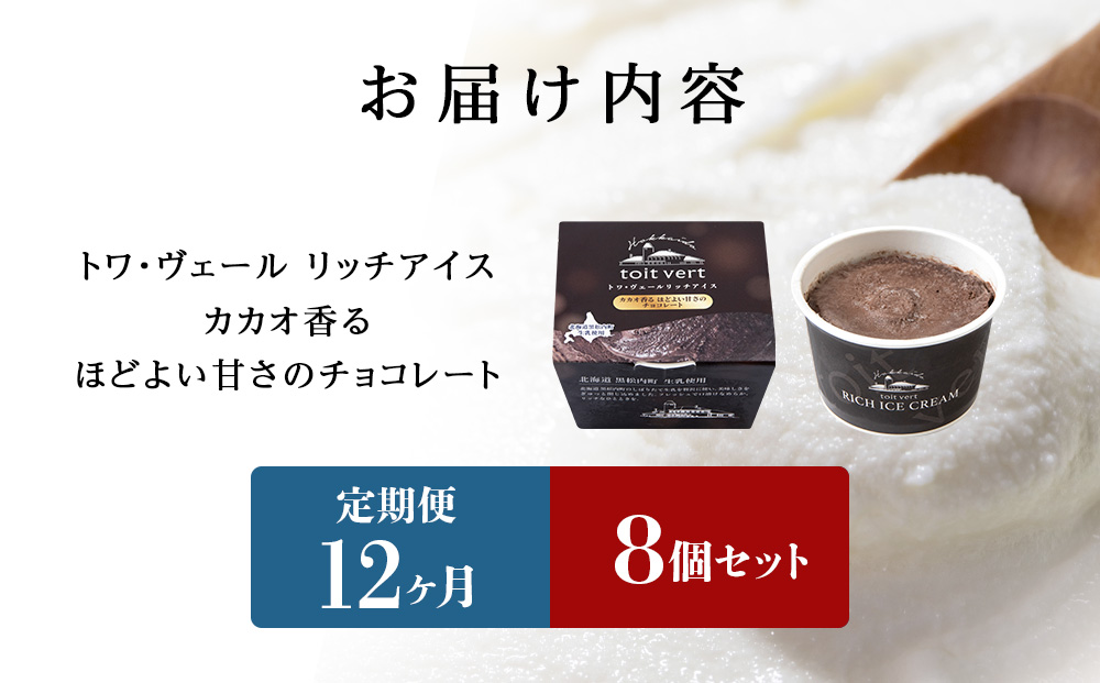 【定期便12ヶ月】リッチアイスクリーム カカオ香るほどよい甘さのチョコレート 8個セット（100ml）