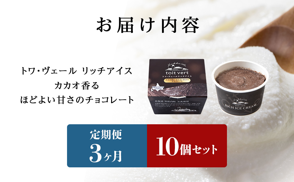 【定期便3ヶ月】リッチアイスクリーム カカオ香るほどよい甘さのチョコレート 10個セット（100ml）
