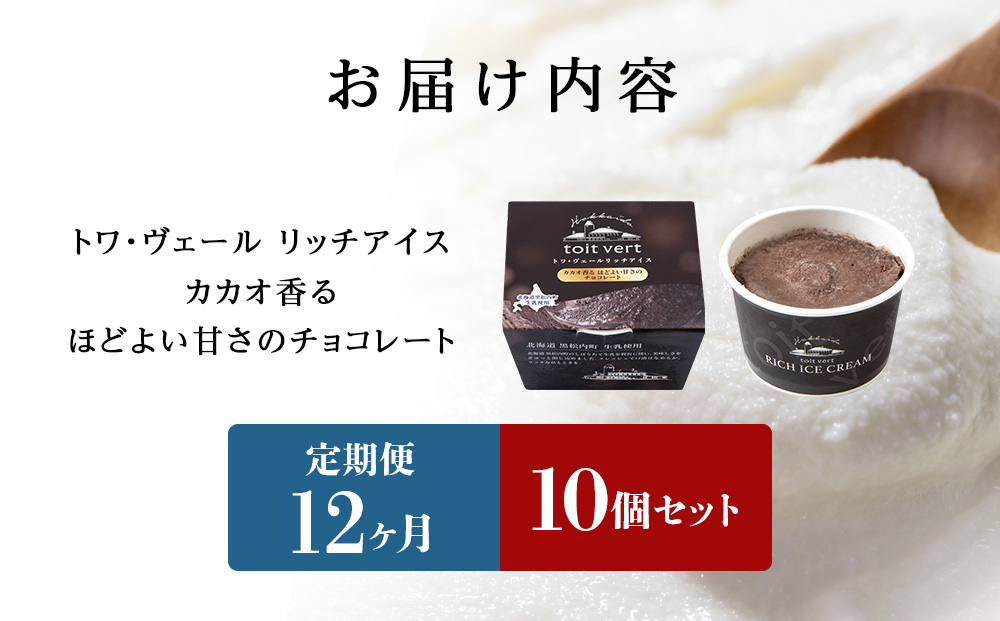 【定期便12ヶ月】リッチアイスクリーム カカオ香るほどよい甘さのチョコレート 10個セット（100ml）