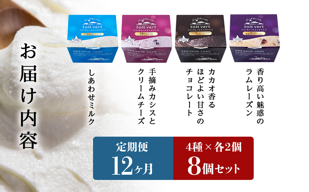 【定期便12ヶ月】リッチアイスクリーム 8個セット（100ml）【 4種 × 各2個】アイス スイーツ おやつ 冷凍 食べ比べ