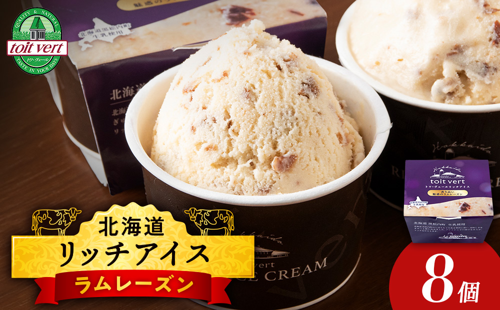 リッチアイスクリーム 香り高い魅惑のラムレーズン 8個セット（100ml）アイス スイーツ おやつ 冷凍 食べ比べ