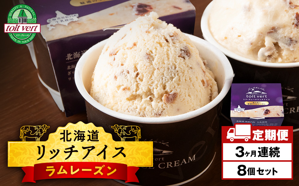 【定期便3ヶ月】リッチアイスクリーム 香り高い魅惑のラムレーズン　8個セット（100ml）