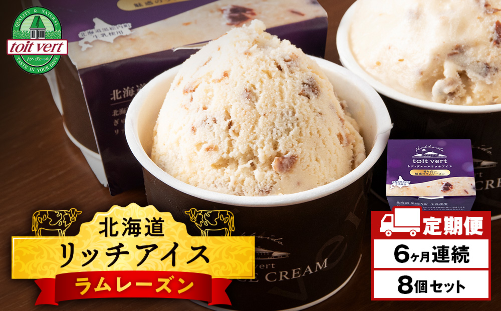 【定期便6ヶ月】リッチアイスクリーム 香り高い魅惑のラムレーズン　8個セット（100ml）