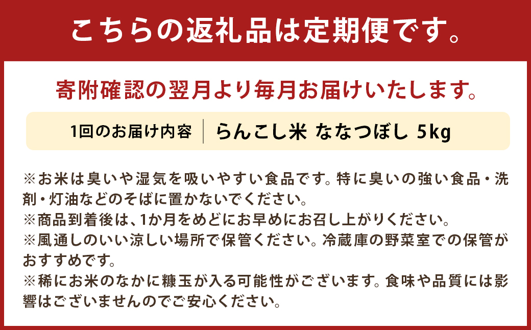 【4ヶ月定期便】令和5年産 らんこし米 ななつぼし 5kg