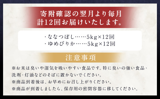 【12ヶ月定期便】らんこし米食べ比べ （ななつぼし・ゆめぴりか） 各5kg