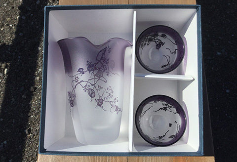 【ギフトラッピング可】がらすギャラリー童夢　片口セット（片口１個・盃２個）【11110】