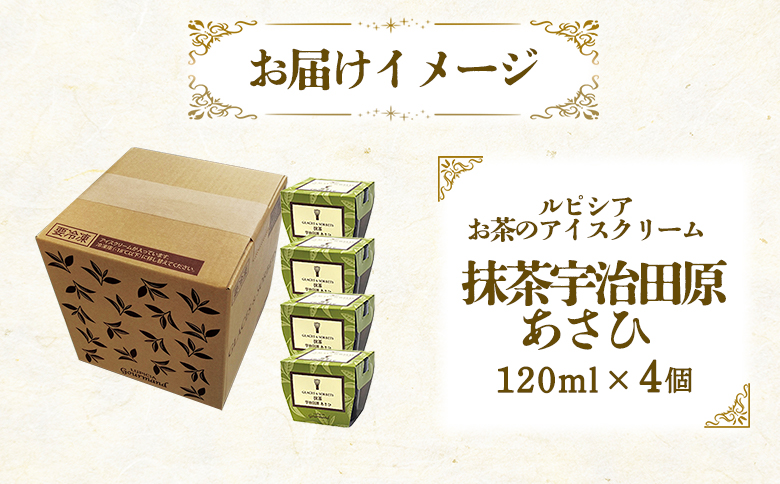 【北海道の生乳×ルピシアのお茶 アイス】グラス＆ソルベ（抹茶宇治田原あさひ）４個セット【06140】