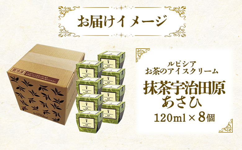 【北海道の生乳×ルピシアのお茶 アイス】グラス＆ソルベ（抹茶宇治田原あさひ）8個セット【06141】