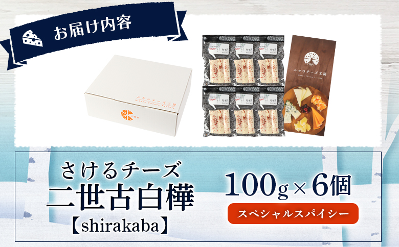 【ニセコチーズ工房】さけるチーズ 二世古 白樺【shirakaba】スペシャルスパイシー 100g×6個　【43007】