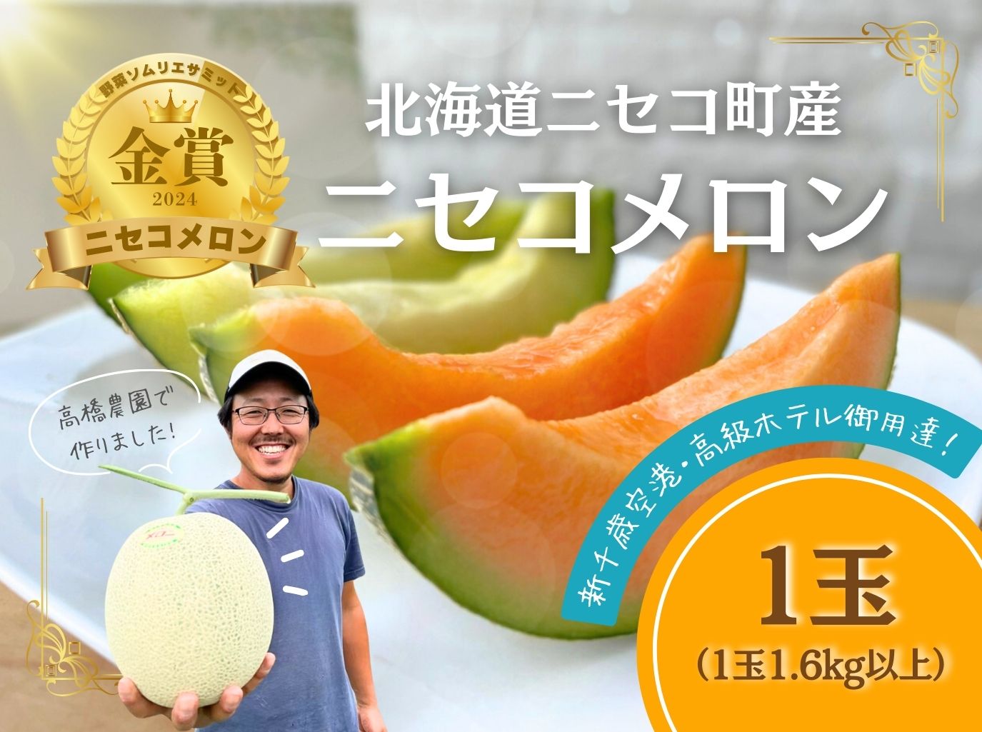 《2026年分受付中》糖度13度以上!市場には出回らない北海道ニセコメロン1玉（1.6kg以上）/高橋農園【3700101】