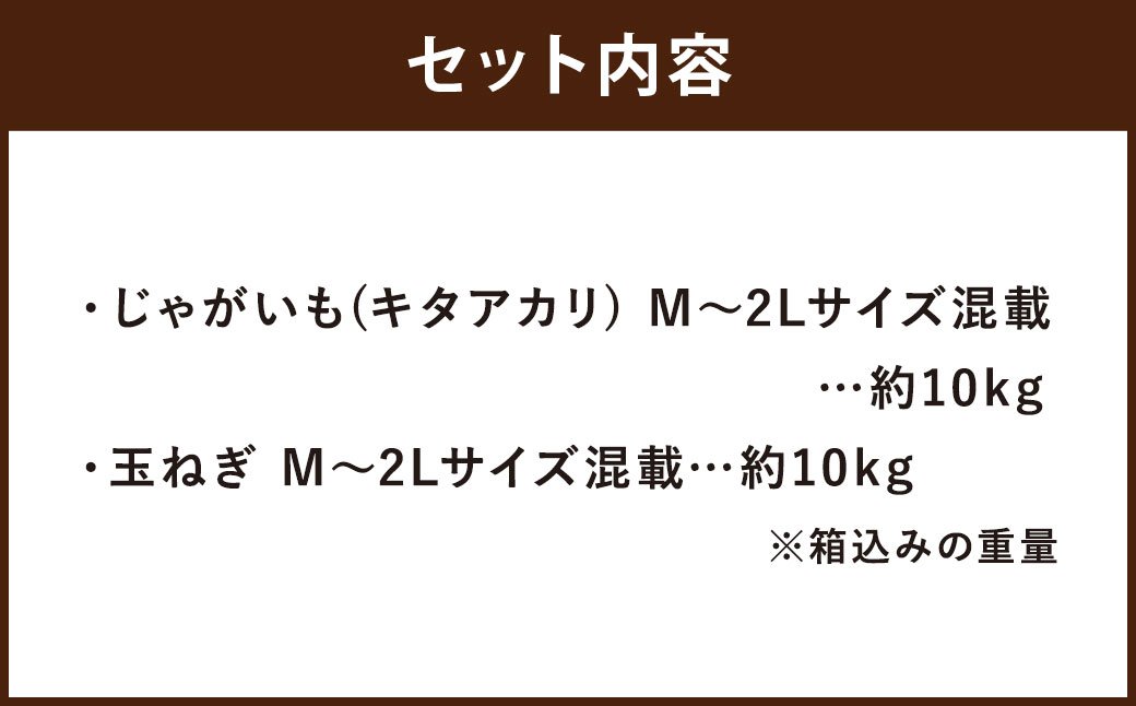 北海道産 じゃがいも キタアカリ 玉ねぎ セット M～2Lサイズ混載 各約10kg 合計約20kg 2箱 山田農場 ジャガイモ 芋 いも イモ 玉葱 タマネギ たまねぎ 国産 【2026年10月上旬-2027年1月上旬迄発送予定】