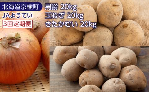 [3回定期便]北海道ようてい産 じゃがいも20kg(男爵)・玉ねぎ20kg・じゃがいも20kg(きたかむい)[JAようてい][ 野菜 食べ比べ 定期便 ]