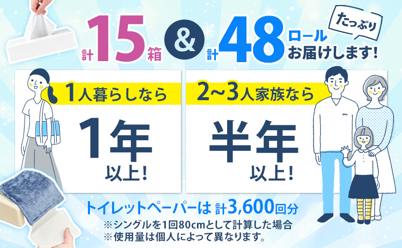 プリオール・ピコ トイレット ペーパー シングル 60m 12ロール 4パック & ブライティア ソフト ボックスティッシュ 200組 400枚 15箱 (5箱×3) BOX 日本製 まとめ買い ティッシュ リサイクル 日本製 まとめ買い リサイクル 防災 常備品 トイレ