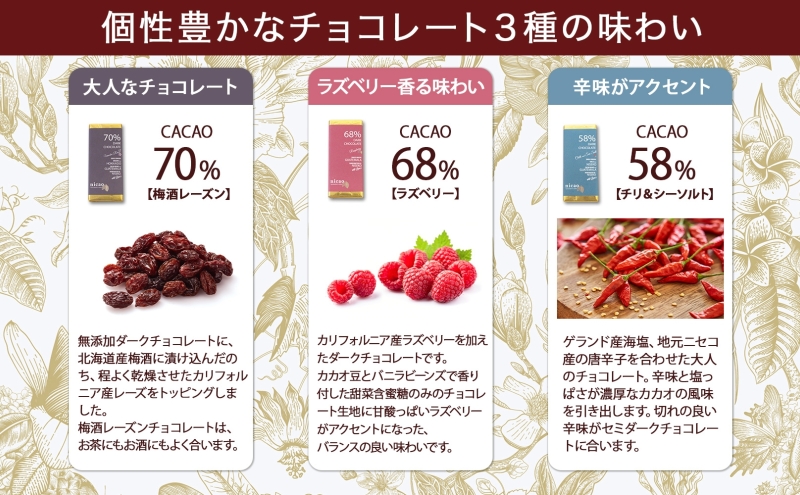 北海道 クラフト ダーク チョコレート 6種セット ダーク 梅酒 レーズン エスプレッソ ラズベリー ジンジャー ソルト  スイーツ お菓子 洋菓子 おやつ デザート 人気 グルメ お取り寄せ ギフト 冷蔵 送料無料 倶知安町