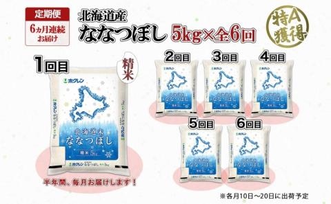 定期便 6ヵ月連続6回 北海道産 ななつぼし 精米 5kg 米 特A 白米 お取り寄せ ごはん 道産米 ブランド米 5キロ おまとめ買い お米 ふっくら ようてい農業協同組合 ホクレン