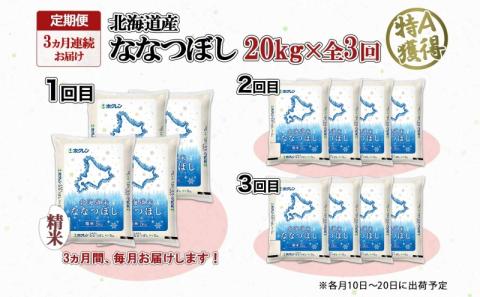 定期便 3ヵ月連続3回 北海道産 ななつぼし 精米 20kg 米 特A 白米 お取り寄せ ごはん 道産米 ブランド米 20キロ おまとめ買い お米 ふっくら ようてい農業協同組合 ホクレン