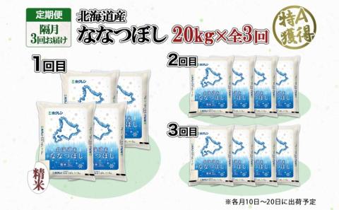 定期便 隔月3回 北海道産 ななつぼし 精米 20kg 5kg×4袋 米 新米 特A 白米 お取り寄せ ごはん 道産米 ブランド米 まとめ買い ホクレン 倶知安町 【定期便･お米･ななつぼし･精米】