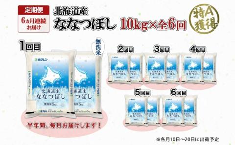 定期便 6ヵ月連続6回 北海道産 ななつぼし 無洗米 10kg 米 特A 白米 お取り寄せ ごはん 道産米 ブランド米 10キロ おまとめ買い お米 ふっくら ようてい農業協同組合 ホクレン