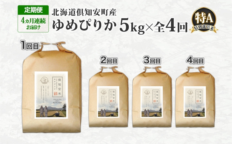 定期便 4ヵ月連続 全4回 北海道 倶知安町産 ゆめぴりか 特別栽培米 精米 5kg 米 特A 白米 お米 道産米 ブランド米 契約農家 ごはん ご飯 もちもち  国産 人気 お取り寄せ ギフト 贈り物 備蓄