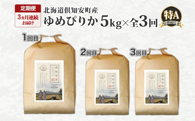 定期便 3ヵ月連続 全3回 北海道 倶知安町産 ゆめぴりか 特別栽培米 精米 5kg 米 特A 白米 お米 道産米 ブランド米 契約農家 ごはん ご飯 もちもち  国産 人気 お取り寄せ ギフト 贈り物 備蓄