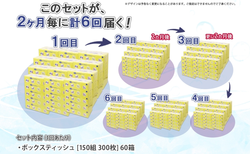 北海道 定期便 2ヵ月毎 全6回 とけまるくん 水に流せる ティッシュ 150組 計60箱  ティッシュペーパー ボックス リサイクル 日本製 防災 常備品 日用品 消耗品 備蓄 育児 福祉 ペット キャンプ 送料無料 倶知安町