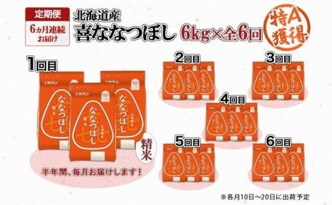 定期便 6ヵ月連続6回 北海道産 喜ななつぼし 精米 2kg×3袋 計6kg 米 特A 白米 小分け お取り寄せ ななつぼし ごはん ブランド米 備蓄 ギフト ようてい農業協同組合 ホクレン 送料無料