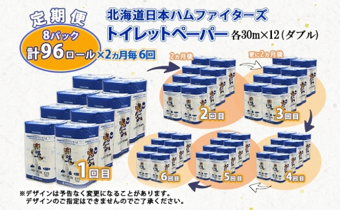 定期便 2ヵ月毎 全6回 北海道 日本ハムファイターズ トイレットペーパー ダブル 30ｍ巻き 96ロール 日本製 香りつき まとめ買い リサイクル 防災 常備品 消耗品 生活必需品 備蓄 ペーパー 日ハム ファイターズ 倶知安町