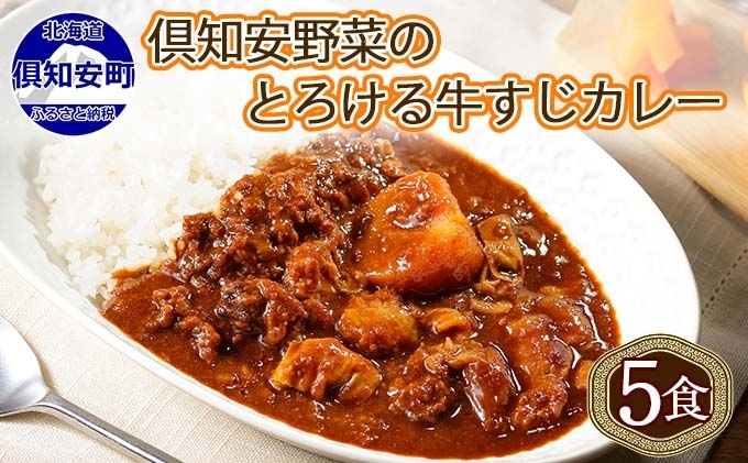 倶知安 牛すじカレー 北海道 計5個 中辛 レトルト食品 加工品 牛すじ 牛肉 野菜 じゃがいも お取り寄せ グルメ スパイシー スパイス 【お肉・牛肉・加工食品】