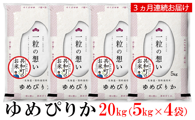 令和6年産 定期便 3ヵ月連続お届け ゆめぴりか 20kg 精米 北海道 共和町