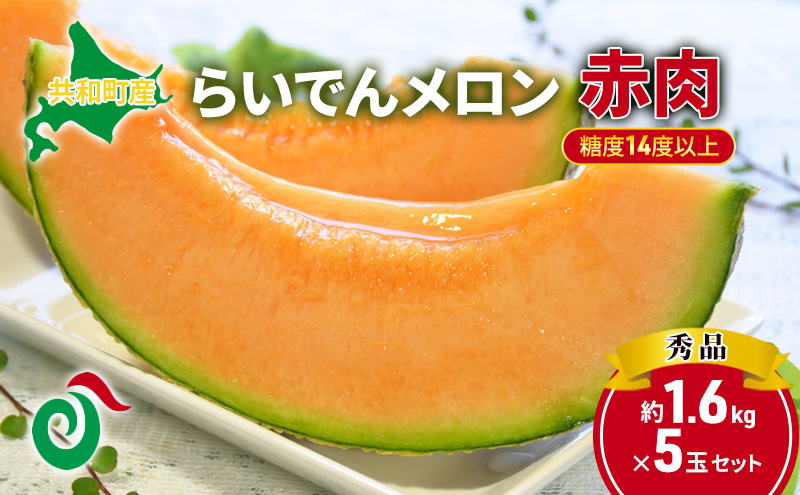 2025年 8月 出荷 先行予約 メロン 北海道 共和町産 らいでんメロン 赤肉 5玉 セット フルーツ 果物 産地直送 JAきょうわ