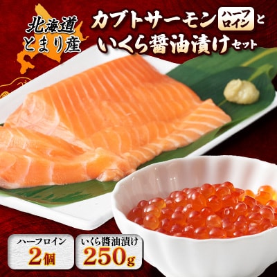 北海道とまりカブトサーモン　ハーフロイン2個(計約220g)といくら醤油漬け(250g)セット【配送不可地域：離島】