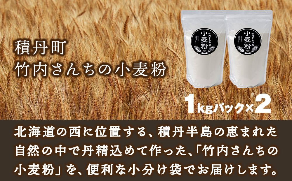 竹内さんちの小麦粉【北海道　ゆめちから（１kg×２袋）便利な小分け袋でお届け】2㎏ 小分け お菓子 パン