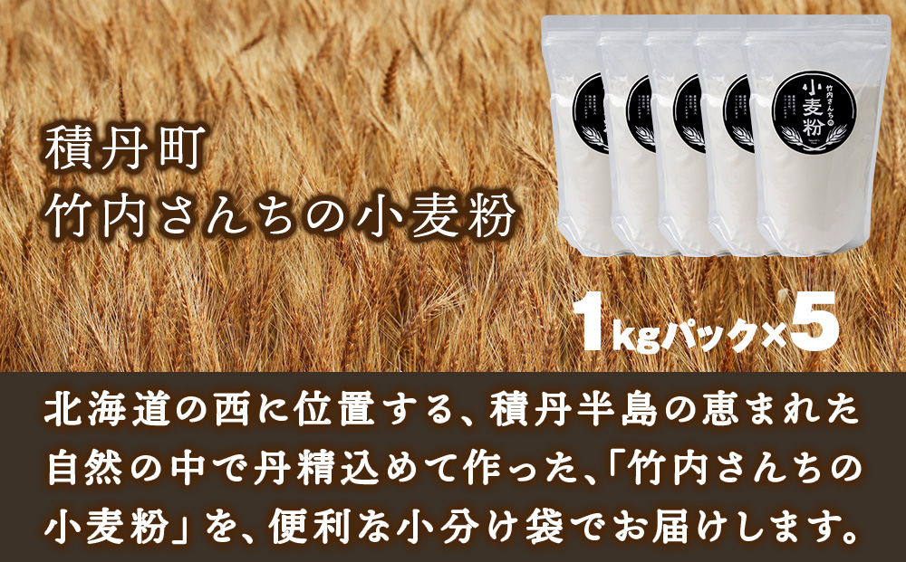 竹内さんちの小麦粉【北海道 ゆめちから（１kg×５袋）便利な小分け袋でお届け】5kg 小分け お菓子 パン