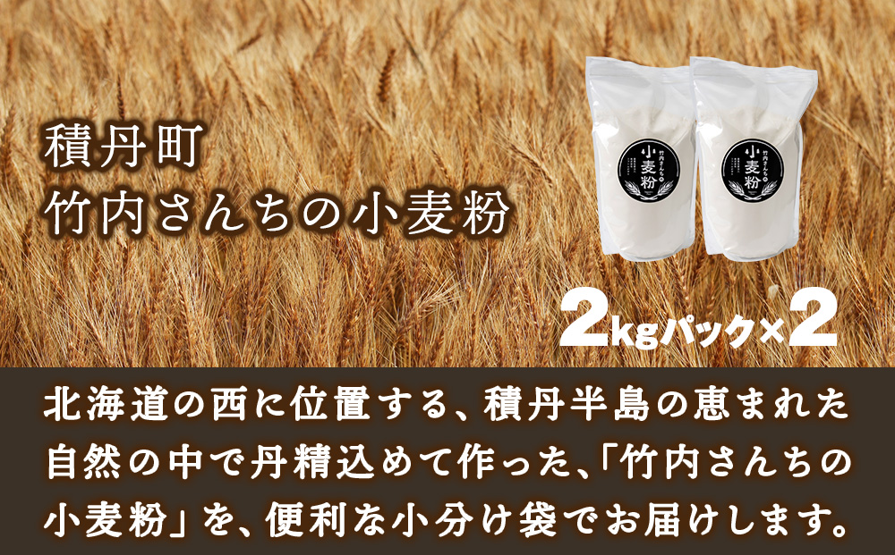 竹内さんちの小麦粉【北海道　ゆめちから（２kg×２袋）保存に便利なチャック付袋！】4kg お菓子 パン