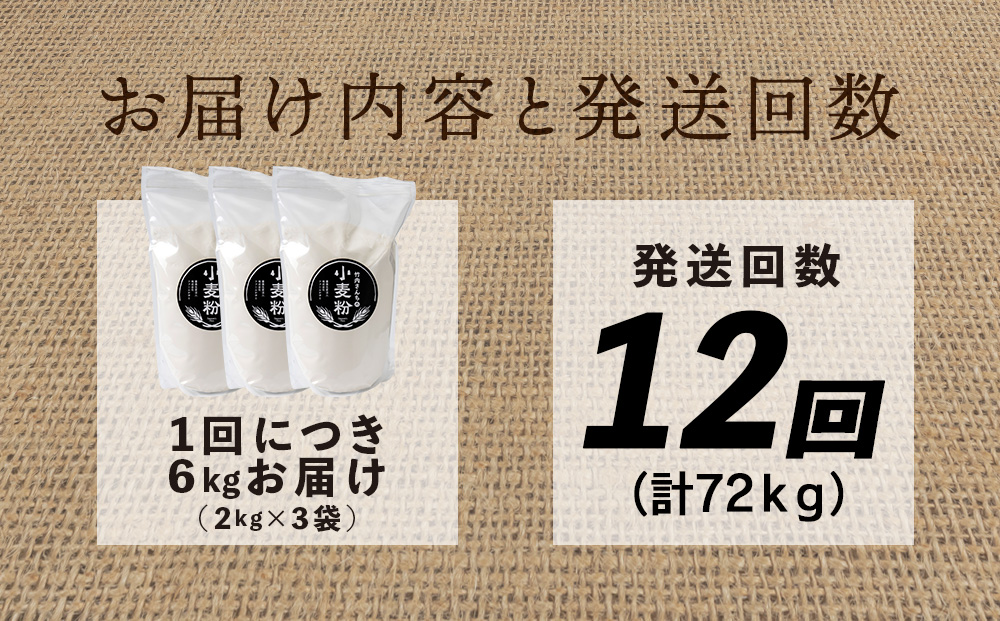 12ヵ月定期便 竹内さんちの小麦粉 強力粉【北海道 春よ恋 2kg×3 袋 保存に便利なチャック付袋！】 小分け お菓子 パン