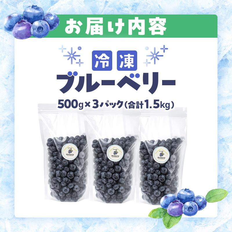 峠のふもと紅果園の冷凍ブルーベリー約1.5kg（500g×3）サイズ混載 果物 くだもの 加工食品 フルーツ ブルーベリー [峠のふもと紅果園]