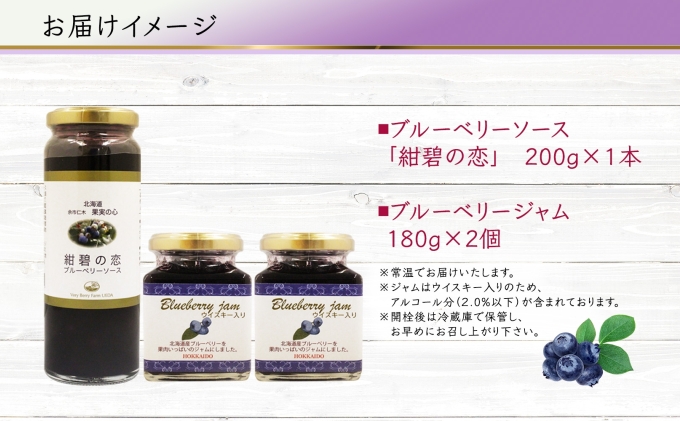 北海道産 ブルーベリーソース 200g 1本 ブルーベリージャム 180g 2個セット ジャム瓶 ブルーベリー 詰め合わせ 果物 自然農園 お取り寄せ ギフト 産地直送 のし 仁木町